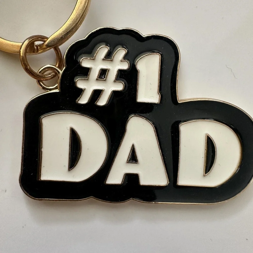 #1 Dad Black Tassel Metal Keychain Carabiner Clip Key Ring Gold Tone Father Gift